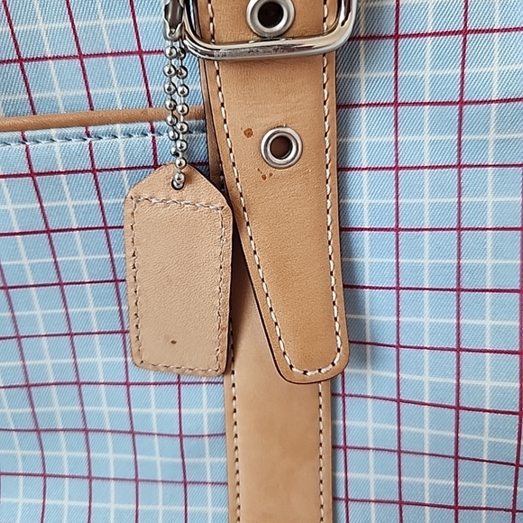 Coach Plaid Tote Bag in Tan and Blue Preppy COACH Hampton M2J-7579 Spring Purse - Picture 4 of 16